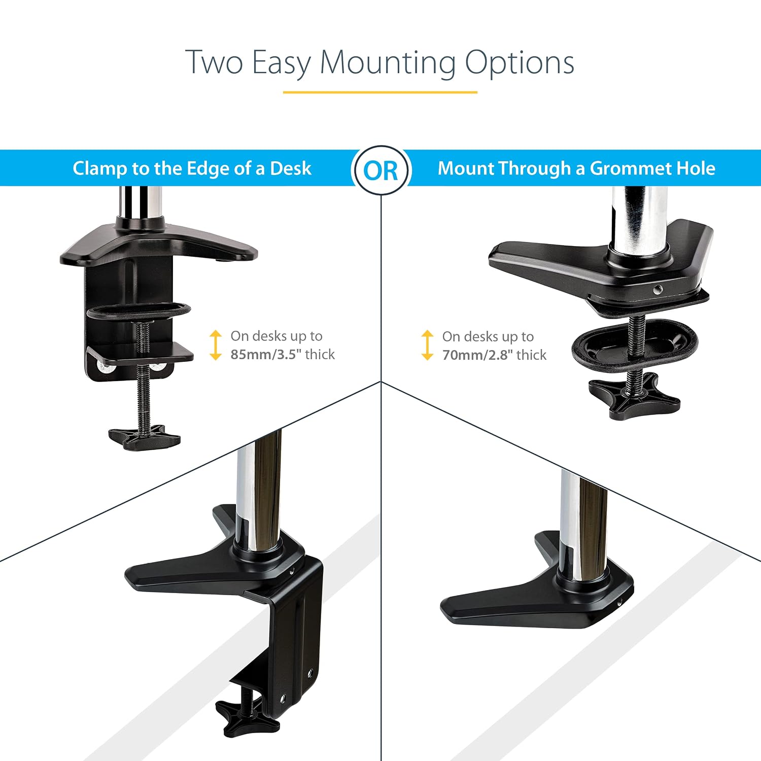 StarTech.com Desk Mount Monitor Arm for Single VESA Display up to 32' or 49' Ultrawide (17.6lb/8kg), Full Motion Articulating & Height Adjustable, Clamp or Grommet Base, Single Monitor Arm