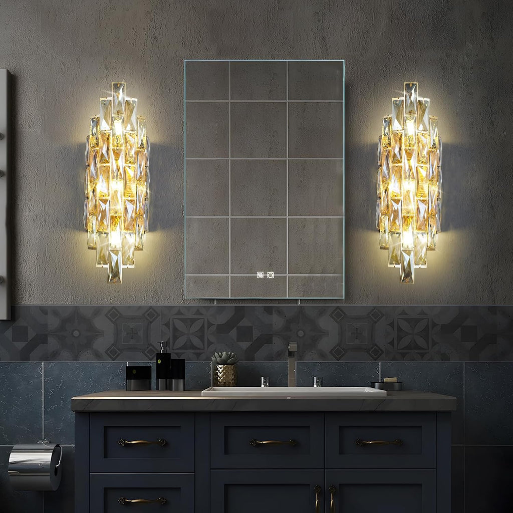 Modern Crystal Wall Sconces,Gold Wall Light Fixtures, Luxury Indoor Wall Lamp,Crystal Vanity Wall Mount Lamps,Wall Lighting for Living Room Bedroom Bathroom Bedside Hallway Stairway