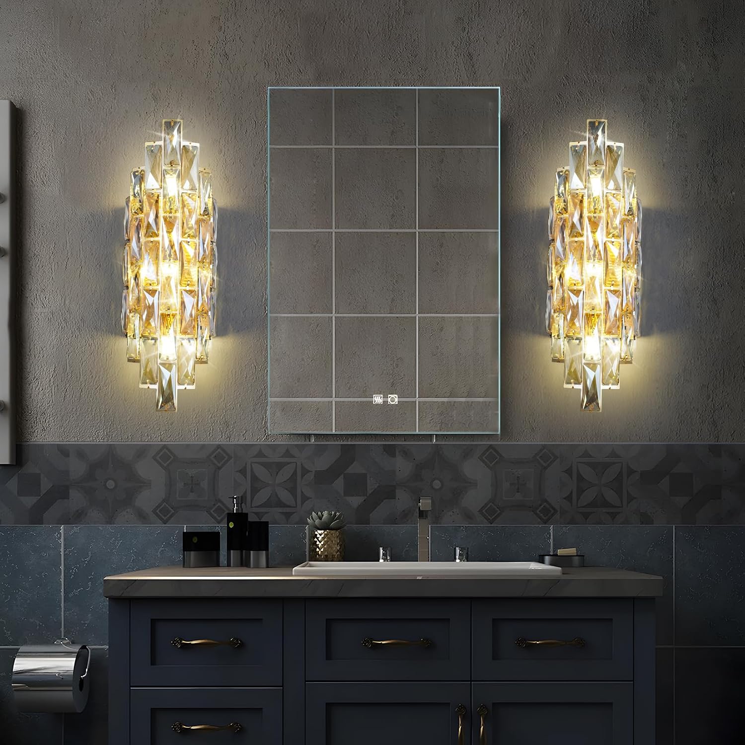 Modern Crystal Wall Sconces,Gold Wall Light Fixtures, Luxury Indoor Wall Lamp,Crystal Vanity Wall Mount Lamps,Wall Lighting for Living Room Bedroom Bathroom Bedside Hallway Stairway