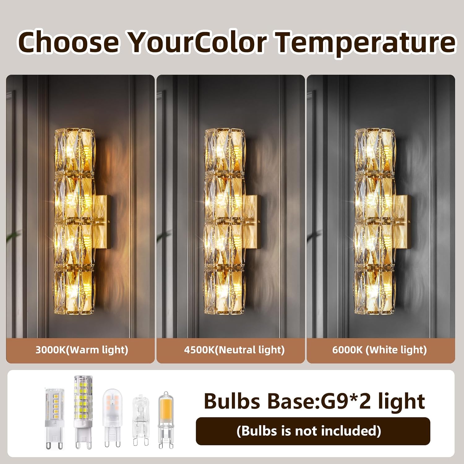 Crystal Wall Sconces Lighting, Modern Gold Wall Light Fixture, Elegant Vanity Wall Lighting Mount for Living Room Bedroom Bathroom Crystal Vanity Light Fixture for Indoor Hallway Doorway Stairway