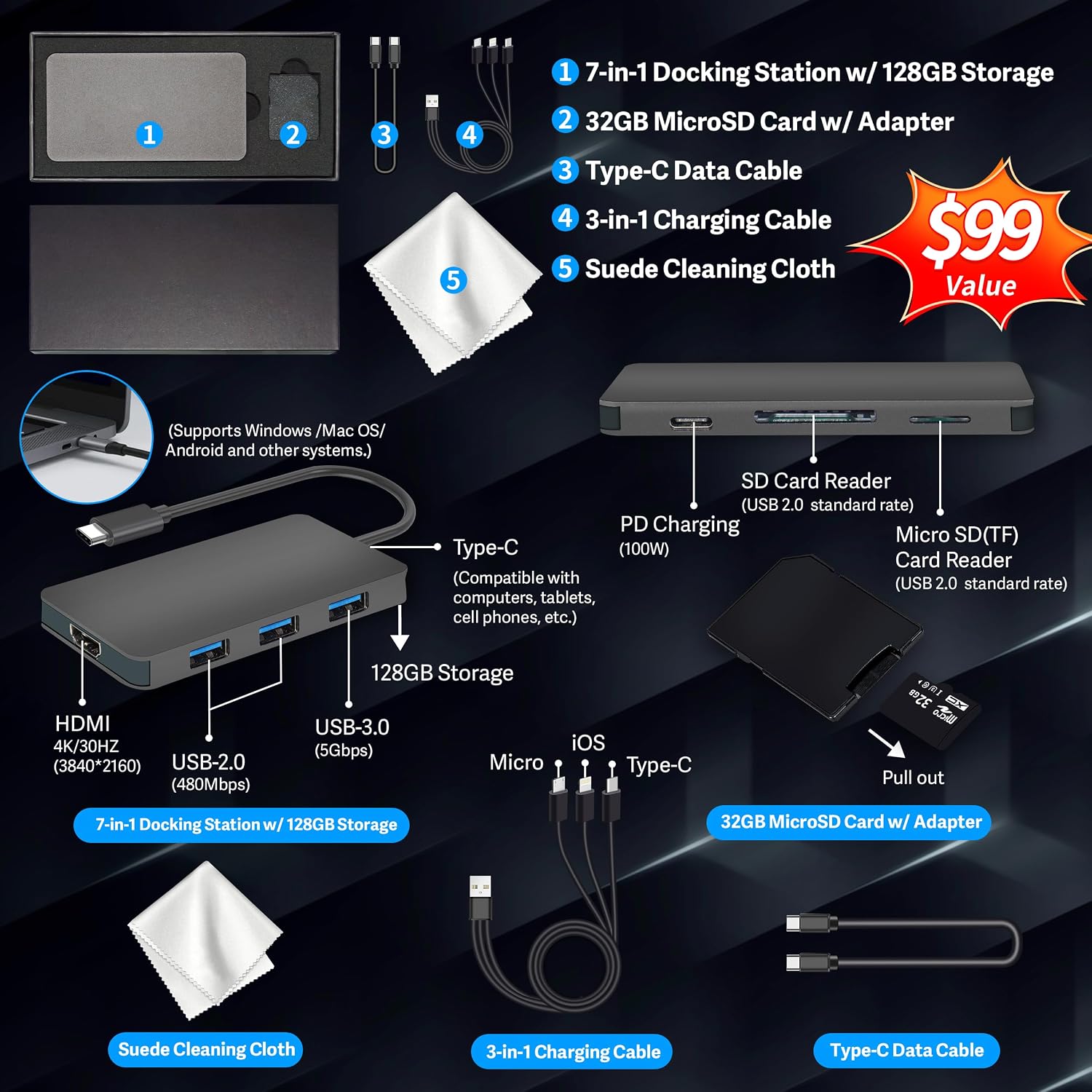 Lenovo V14 14' FHD Business Laptop, Intel i7-13620H, 16GB DDR4 RAM, 1.16TB Storage(1TB SSD+160GB Docking Station Set), ‎Intel UHD Graphics, Wi-Fi 6, Webcam, Windows 11 Pro, Black