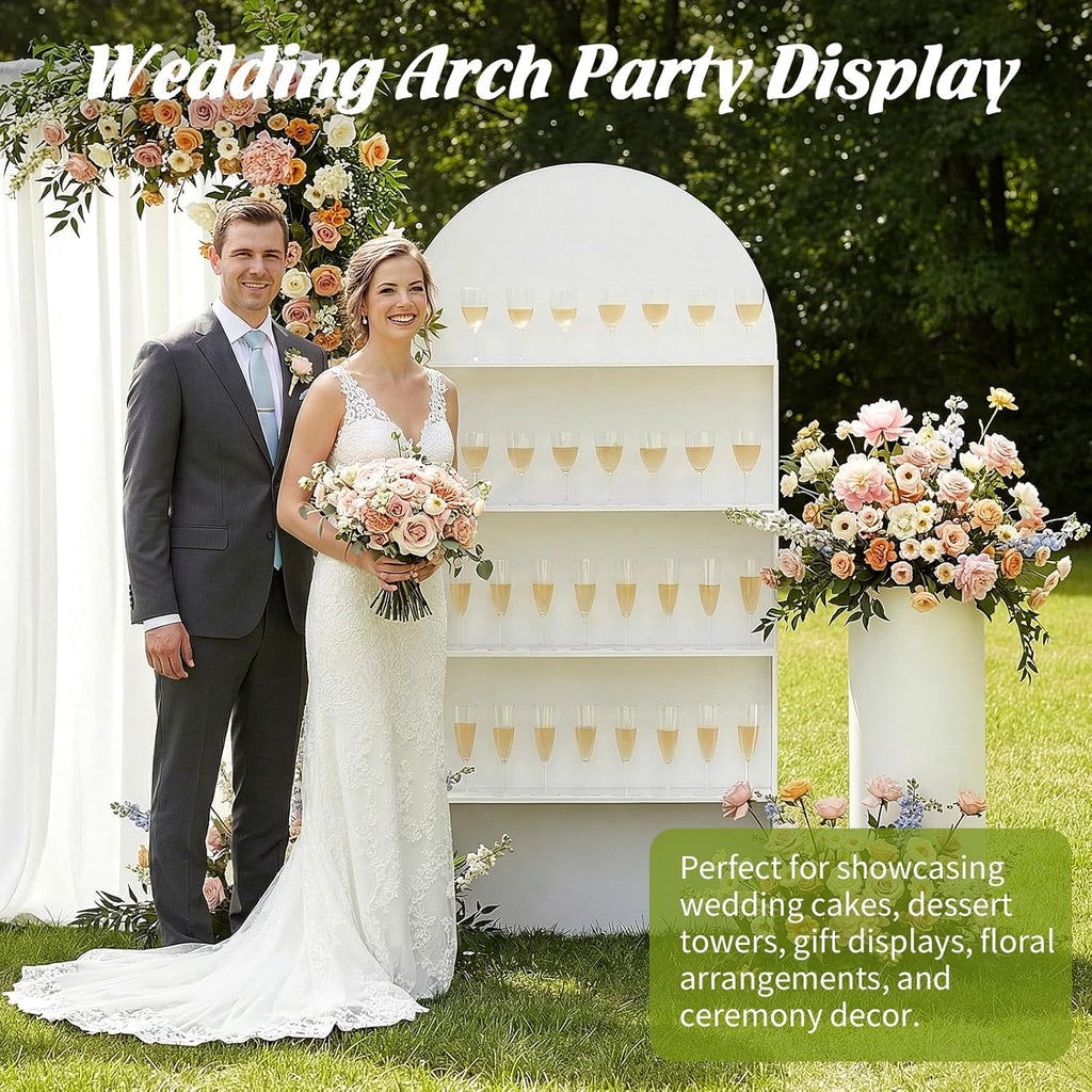 5.9 ft 4-Tier Champagne Wall Holder, Wedding Arch Backdrop Stand with Shelves,Party Display Arch for Ceremony Baby Shower Birthday Bridal Party Event Decoration