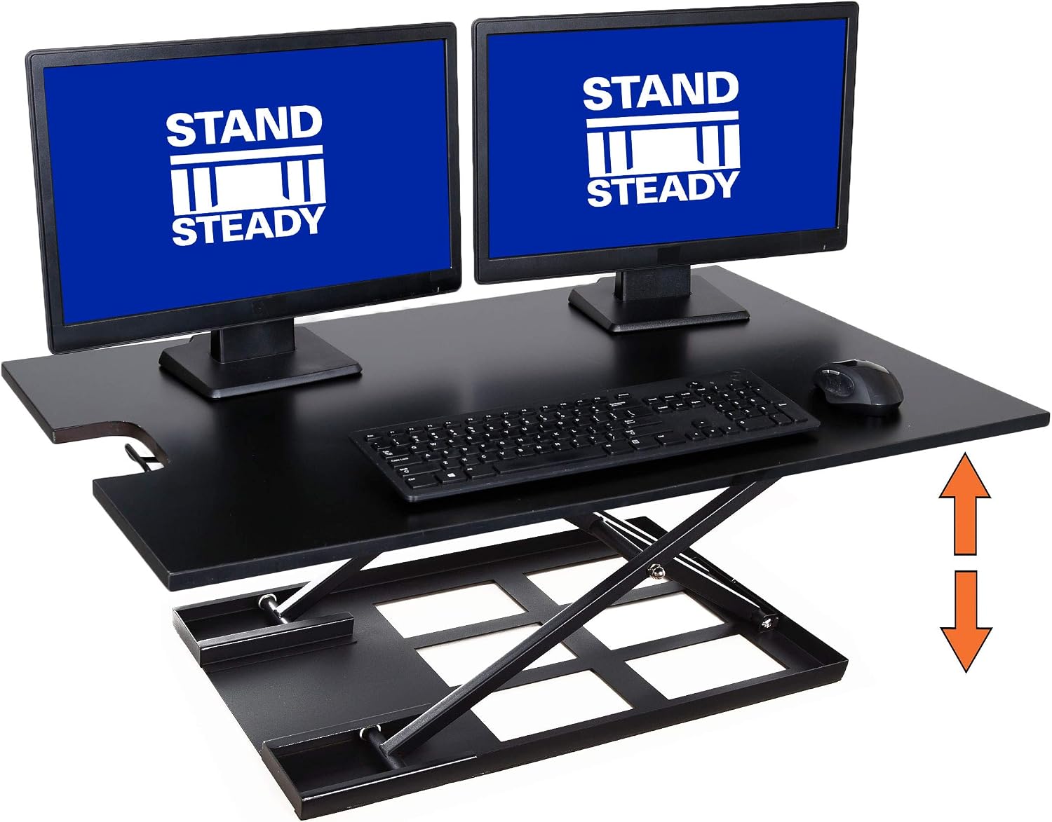 Stand Steady X-Elite Pro XL, Ergonomic Adjustable Height Standing Desk Converter, Extra Large Sit to Stand Laptop Desk Riser, Easily Fits 2 Computer Monitors, Raises Desk Height 7 to 16-inches (Black)
