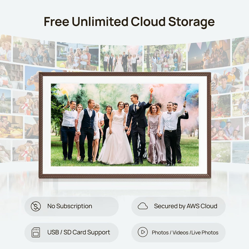 ARZOPA 15.6' Large Digital Picture Frame Free Cloud Storage No Subscription 1920X1080 FHD Touchscreen Anti-Glare Electric Photo Frame Slideshow Custom Gift Mode for Family and Friends