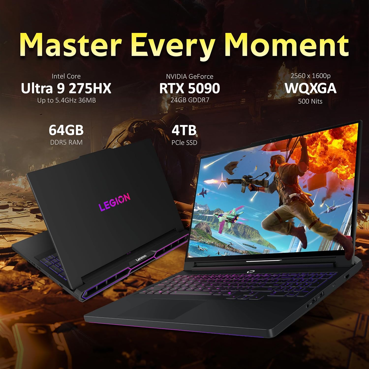 Lenovo Legion Pro 7i 16' WQXGA OLED 240Hz Gaming Laptop, Intel Ultra 9 275HX, GeForce RTX 5090, 64GB DDR5, 5TB Storage(4TB SSD+1TB Docking Station Set), Backlit Keyboard, WiFi 7, Win 11 Pro, Black