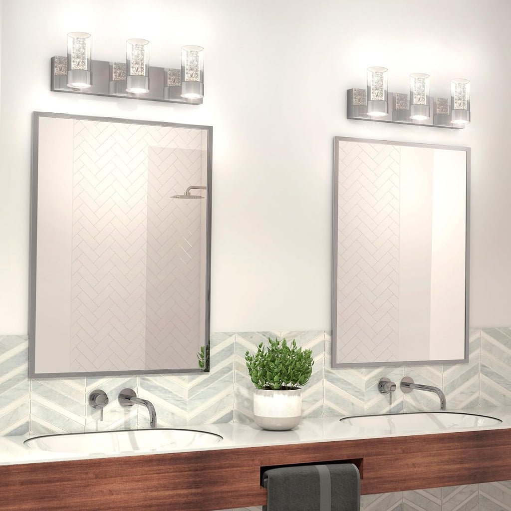 artika Essence 23W LED Modern Vanity Light Fixture, Chrome Finish with Bubble Glass and Glass Diffusers - Ideal for Bathroom Lighting - 1800 Lumens, 3000 Kelvin, No Bulb Required