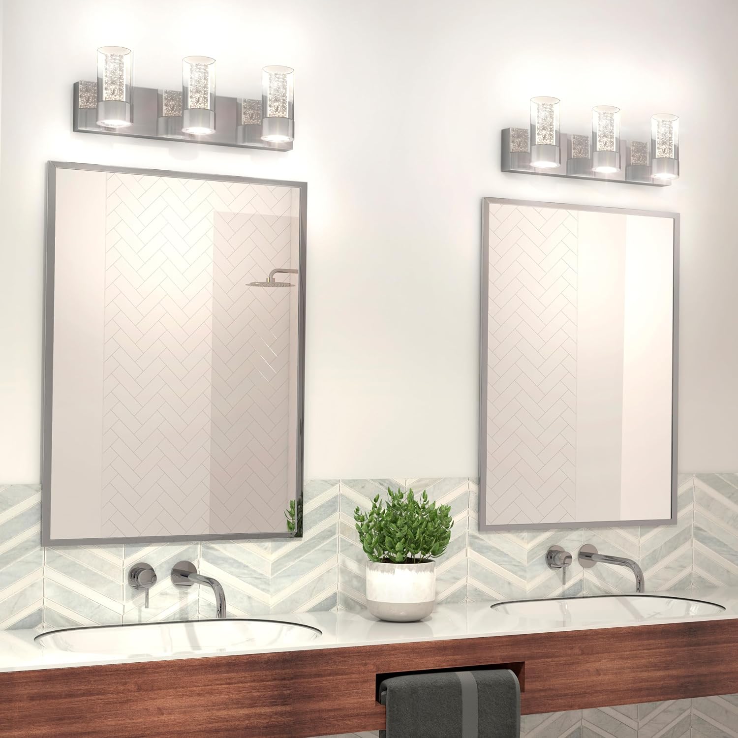 artika Essence 23W LED Modern Vanity Light Fixture, Chrome Finish with Bubble Glass and Glass Diffusers - Ideal for Bathroom Lighting - 1800 Lumens, 3000 Kelvin, No Bulb Required