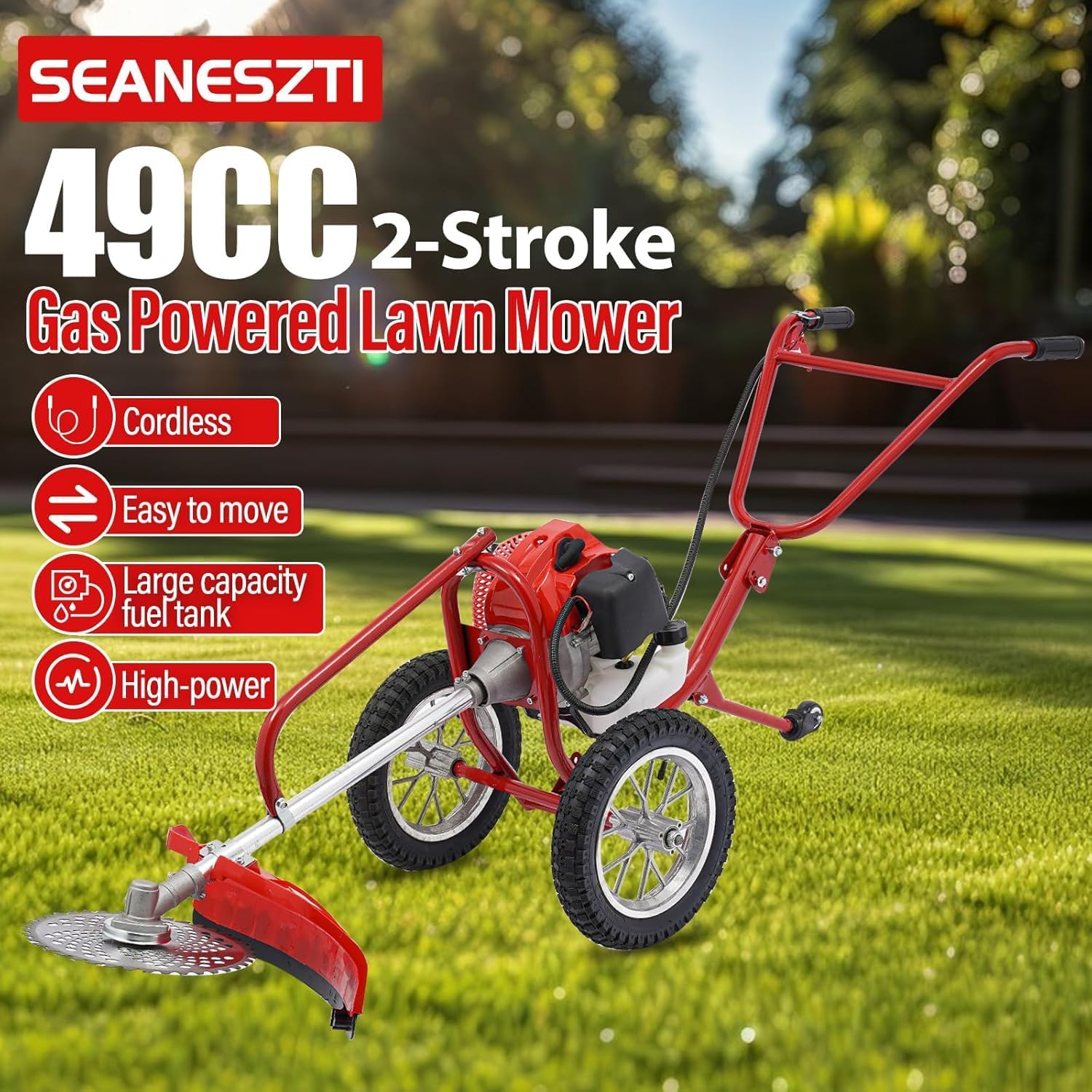 2-Stroke 49CC Gas Powered Lawn Mower, 2-in-1 Hand Push Lawn Mower Trimmer & Garden Tiller Cultivator, Garden Rototiller Gas Brush Cutter String Trimmer for Yard