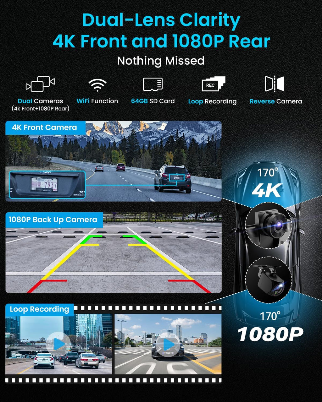IK9 9' Wireless CarPlay & Android Auto Screen, Portable Car Stereo with 4K Dash Cam & 1080p Rear Camera, CarPlay with Backup Camera, Touch Screen GPS Display, Mirror Link, Apple Car Play Screen