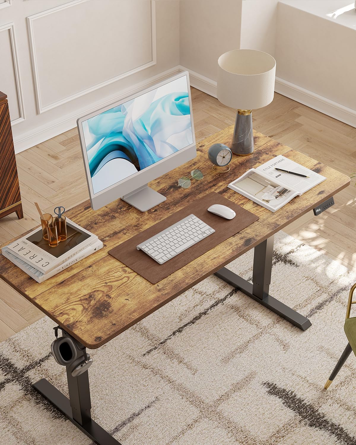 CubiCubi Electric Standing Desk, 55 x 24 Inches Height Adjustable Sit Stand Desk, Ergonomic Home Office Computer Workstation, Rustic Brown