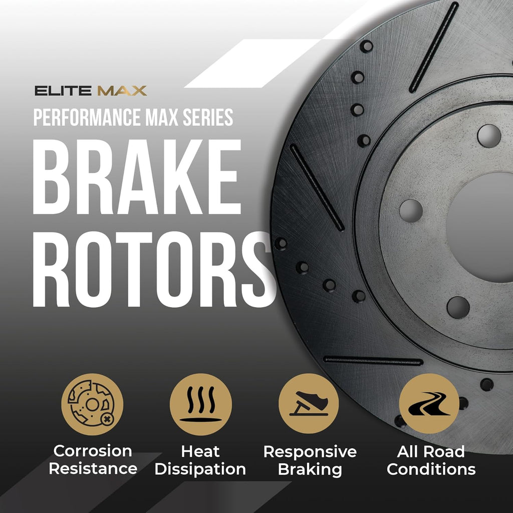 Max Advanced Brakes Front & Rear Brake Kit Compatible With 2011-2014 Nissan Murano Compatible With Infiniti QX70 Q70 Replacement Drilled Slotted Black Coated Disc Brake Rotors and Ceramic Brake Pads