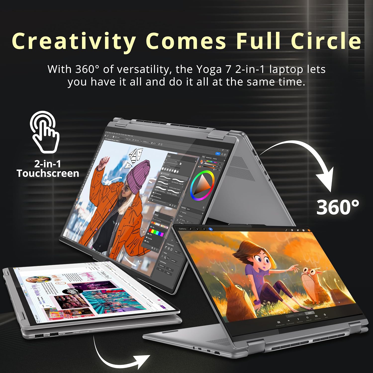 Lenovo Yoga 7 2-in-1 16' WUXGA Touch Laptop, AMD Ryzen 7 8840HS, 16GB LPDDR5X, 2TB Storage (1TB SSD+1TB Docking Station Set), Backlit Keyboard, Fingerprint Reader, FHD IR Webcam, Win 11 Pro, Gray