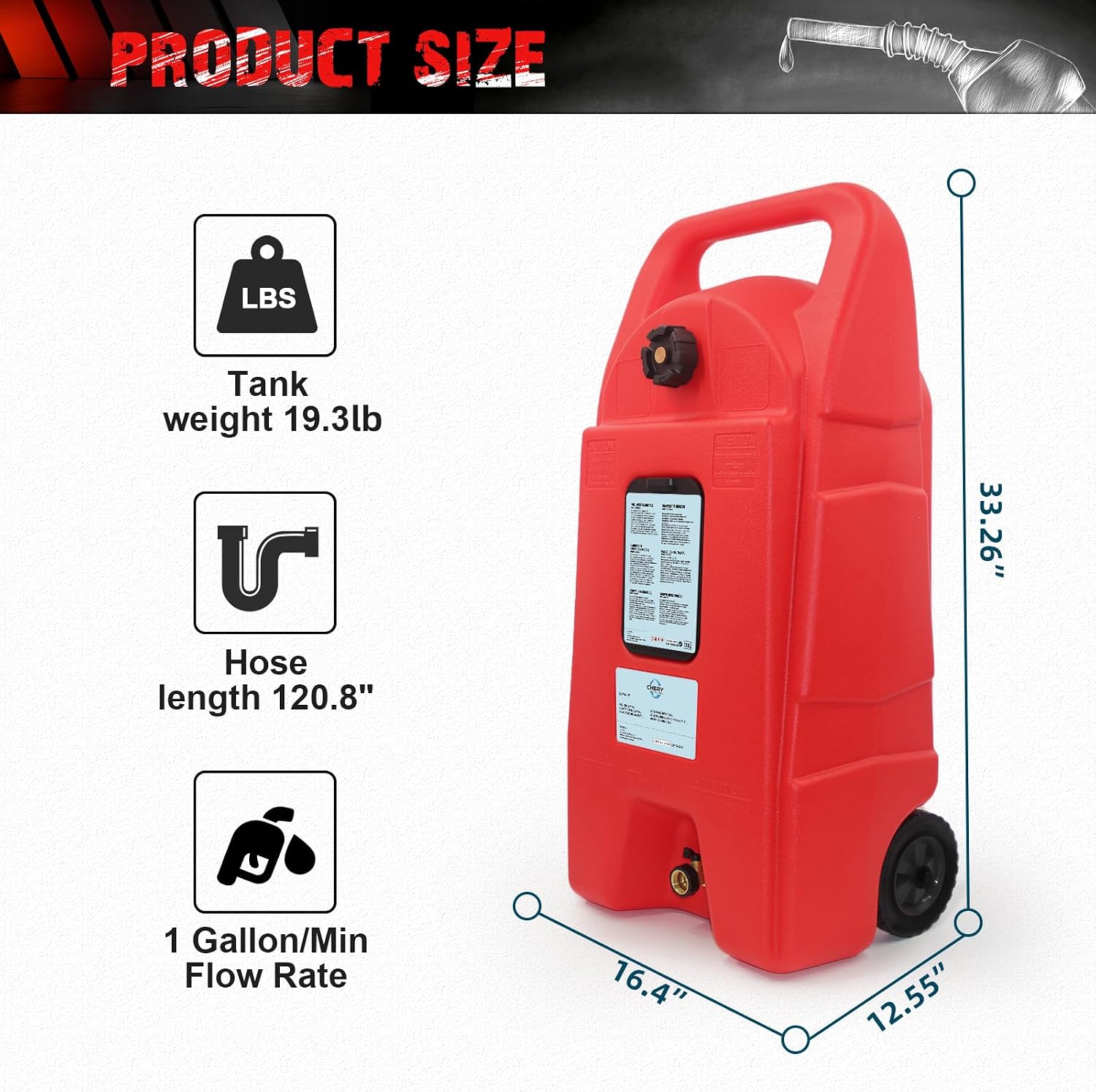 Fuel Gas Caddy with 10ft Delivery Hose, 15 Gallon Portable Gas Tank with Manual Transfer Pump, Diesel Fuel Storage Tank with Wheels for ATVs, Cars, Lawn Mowers, Boats, Red