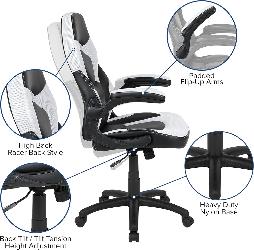 Flash Furniture Black Gaming Desk and White/Black Racing Chair Set with Cup Holder, Headphone Hook, and Monitor/Smartphone Stand