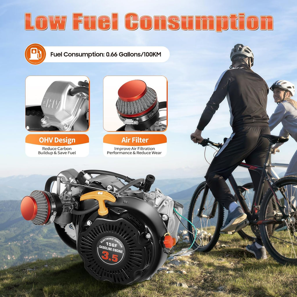 Bepritm 4 Stroke Gas Engine Kits, Single Cylinder Air Cooled Gasoline Motor Engine, Go Kart Motor Engine Kit for Go-Karts Mountain Bikes, Road Bikes (3.5HP 100CC Black&Silver)