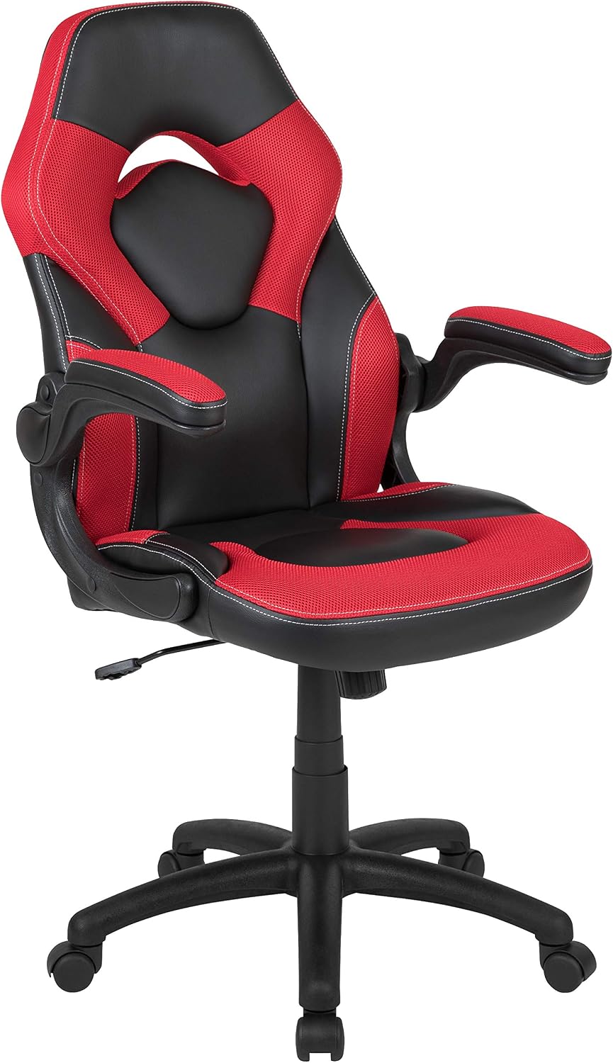 Flash Furniture Black Gaming Desk and Red/Black Racing Chair Set with Cup Holder, Headphone Hook, and Monitor/Smartphone Stand