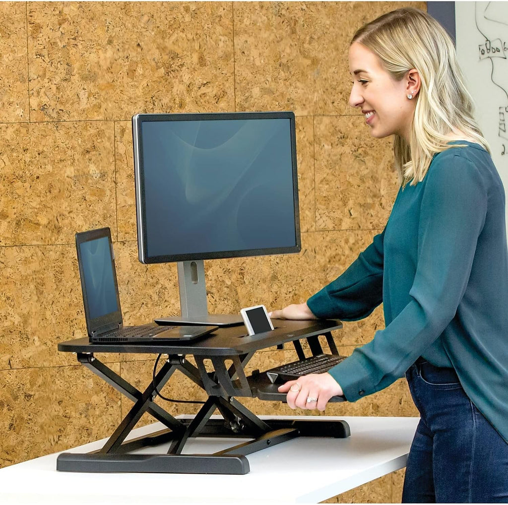 Fellowes Corsivo Height Adjustable Standing Desk, Sit to Stand, Gas Spring Riser Converter, Tabletop Workstation, Desk Riser (8091001)
