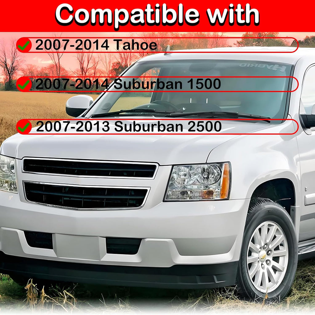 Headlights and Taillights Assembly Combo kits for 2007-2014 Chevy Tahoe Suburban Replacement Head/OE Factory Style Red Rear Brake Tail Lights Lamps LH RH,Chrome Housing Amber Reflector