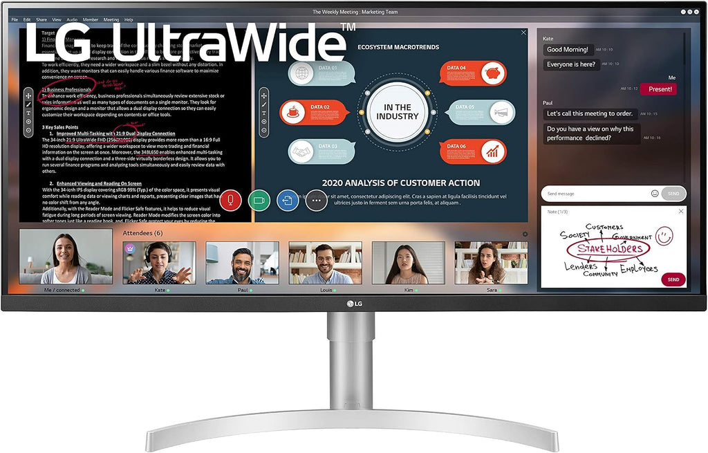 LG 34WN650-W UltraWide Monitor 34-Inch 21:9 FHD (2560 x 1080) IPS Display VESA DisplayHDR 400 AMD FreeSync 3-Side Virtually Borderless Design - Silver