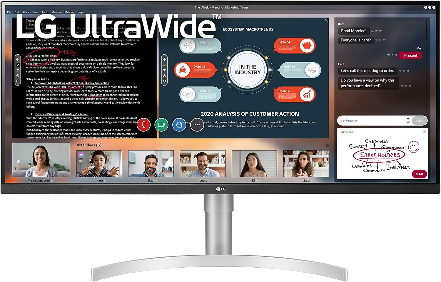 LG 34WN650-W UltraWide Monitor 34-Inch 21:9 FHD (2560 x 1080) IPS Display VESA DisplayHDR 400 AMD FreeSync 3-Side Virtually Borderless Design - Silver