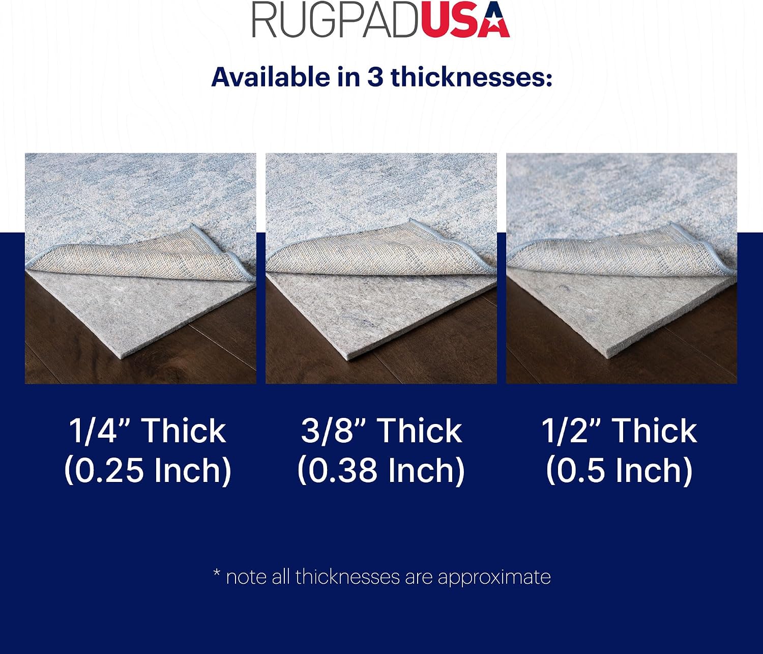 RUGPADUSA, 5'3' x 7'6', 100% Felt Rug Pad (1/2' Thick), Safe for All Floors, Low-VOC, Made in the USA, 2-Year Warranty