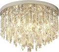 YMP&YZX Modern Chrome Ceiling Crystal Chandeliers,Diameter 15.7inch Semi Fulsh Mounted Chandelier Light Fixtures for Living Dining Room Bedroom Crystal Ceiling Fixture 5-Light