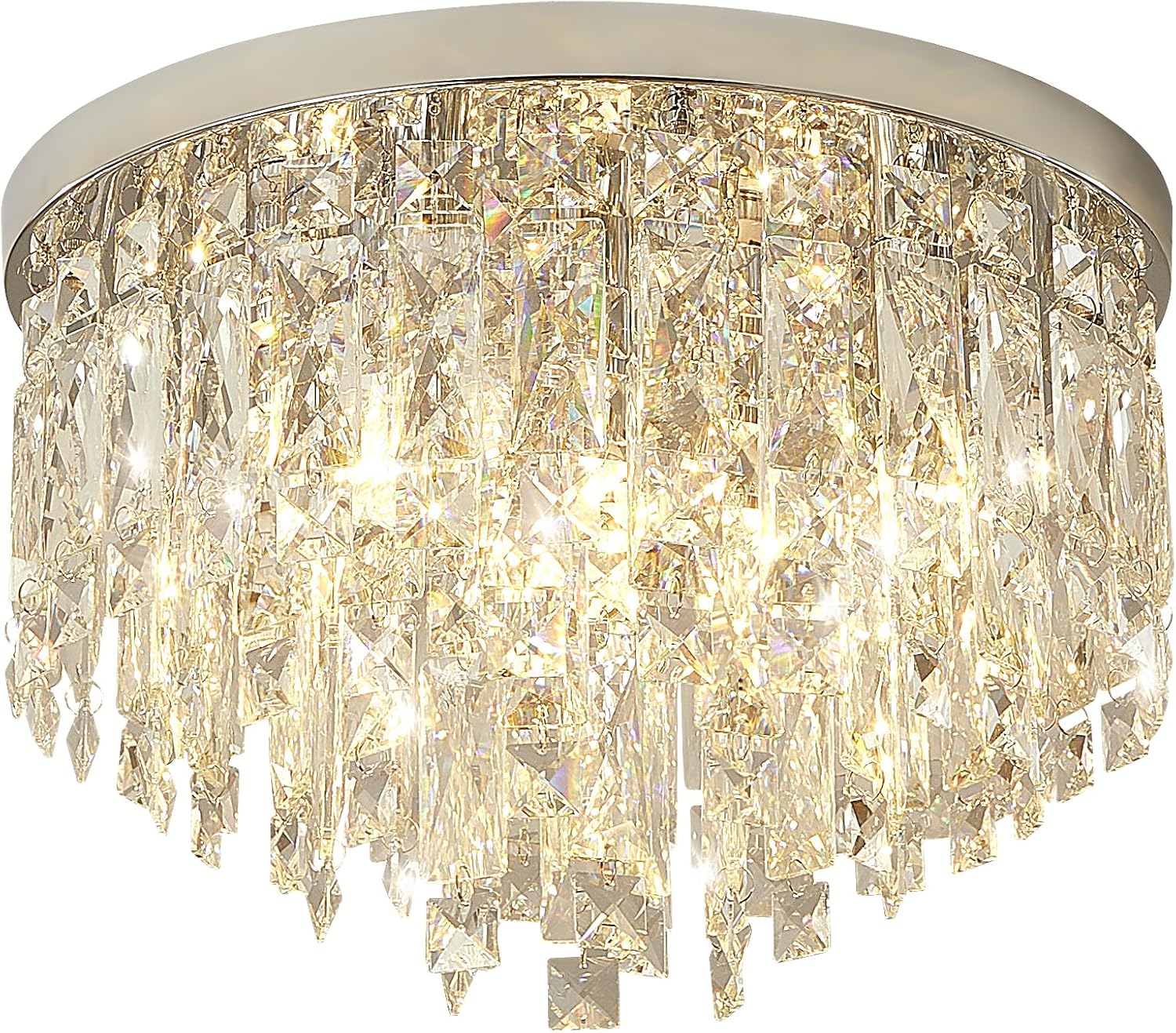YMP&YZX Modern Chrome Ceiling Crystal Chandeliers,Diameter 15.7inch Semi Fulsh Mounted Chandelier Light Fixtures for Living Dining Room Bedroom Crystal Ceiling Fixture 5-Light