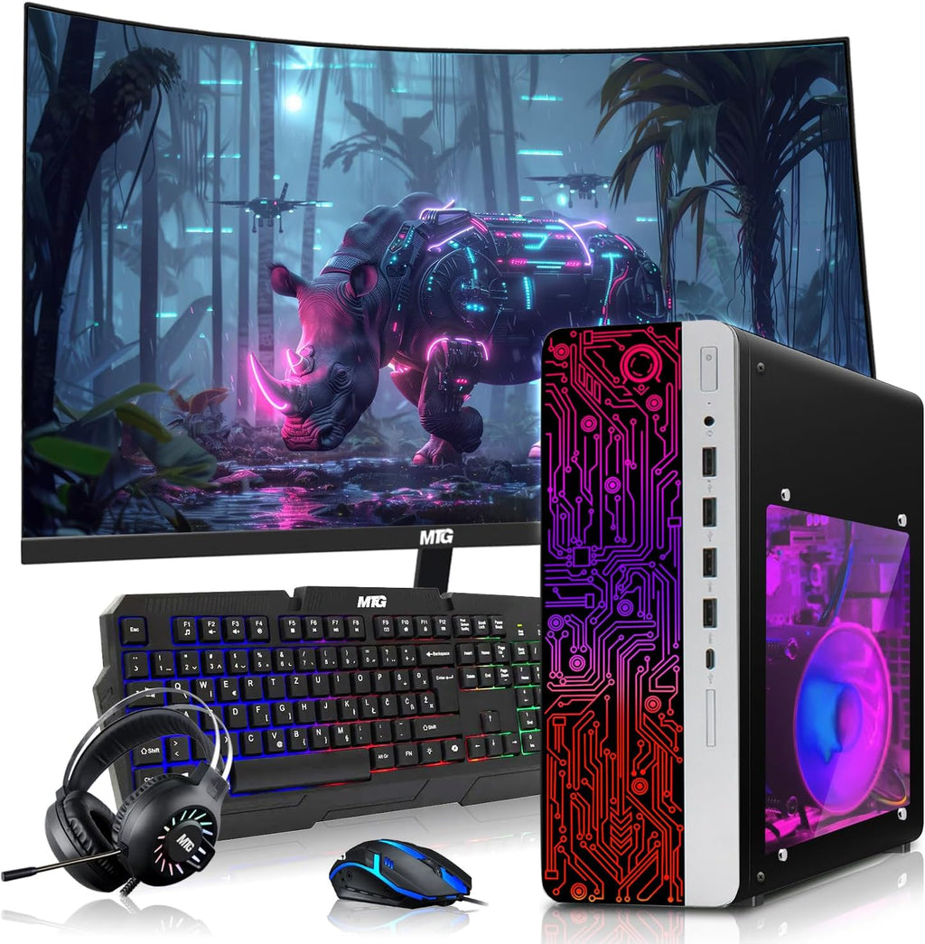 HP Gaming PC Desktop Computer – AMD Pro A10-9700,GT 1030 Graphics,8GB RAM,256GB SSD,32 Inch Curved Monitor,RGB Keyboard with AI Copilot,Mouse,WiFi,RGB Headphone,Windows 11(Renewed)