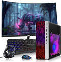 HP Gaming PC Desktop Computer – AMD Pro A10-9700,GT 1030 Graphics,8GB RAM,1TB SSD,32 Inch Curved Monitor,RGB Keyboard with AI Copilot,Mouse,WiFi,RGB Headphone,Windows 11(Renewed)