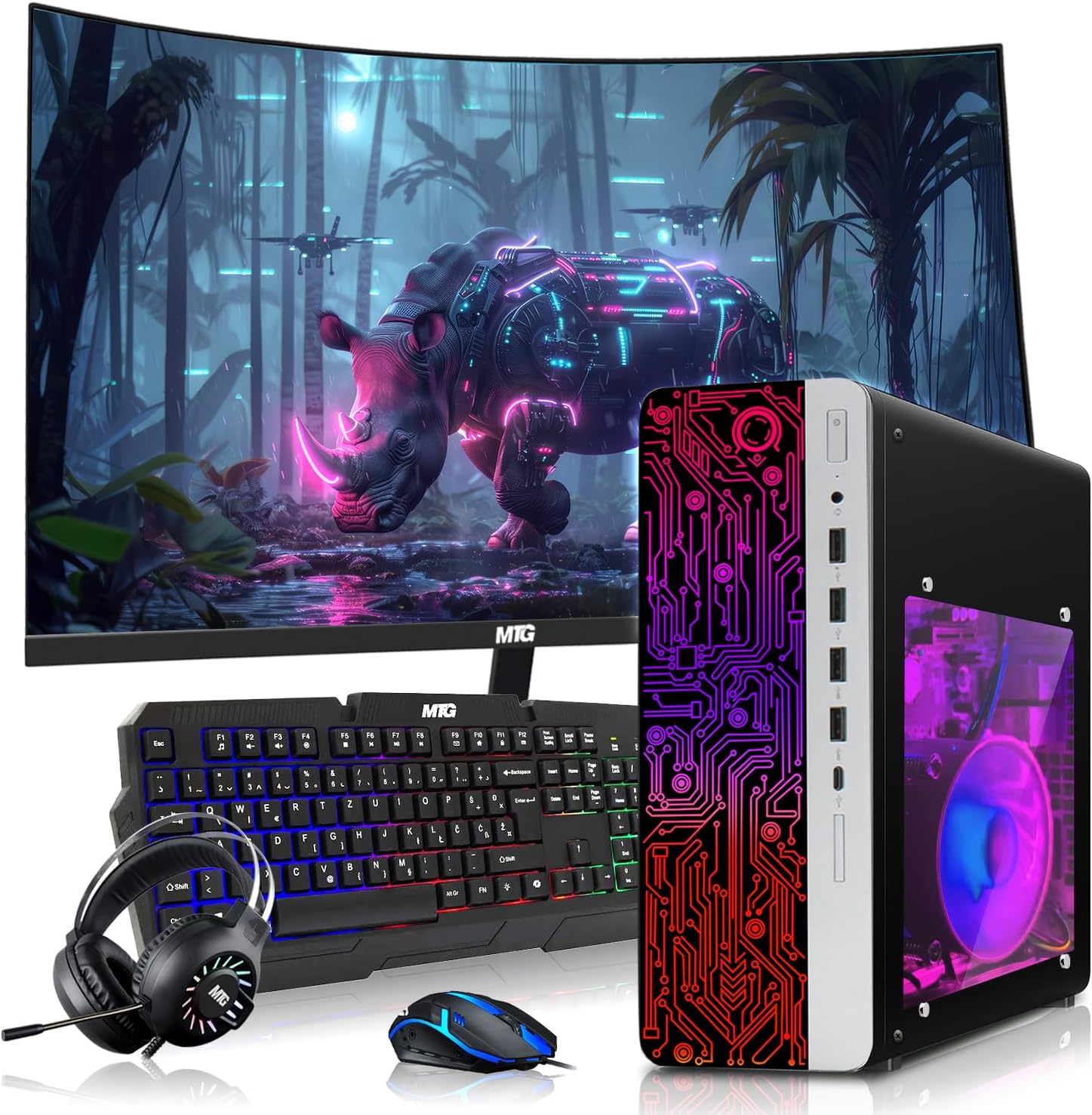 HP Gaming PC Desktop Computer – AMD Pro A10-9700,GT 1030 Graphics,8GB RAM,1TB SSD,32 Inch Curved Monitor,RGB Keyboard with AI Copilot,Mouse,WiFi,RGB Headphone,Windows 11(Renewed)