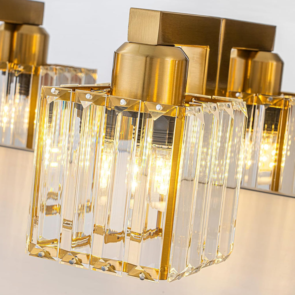 Crystal Bathroom Vanity Light Gold Chrome 4-Light Modern Chrome Vanity Light for Bathroom Square Wall Sconce