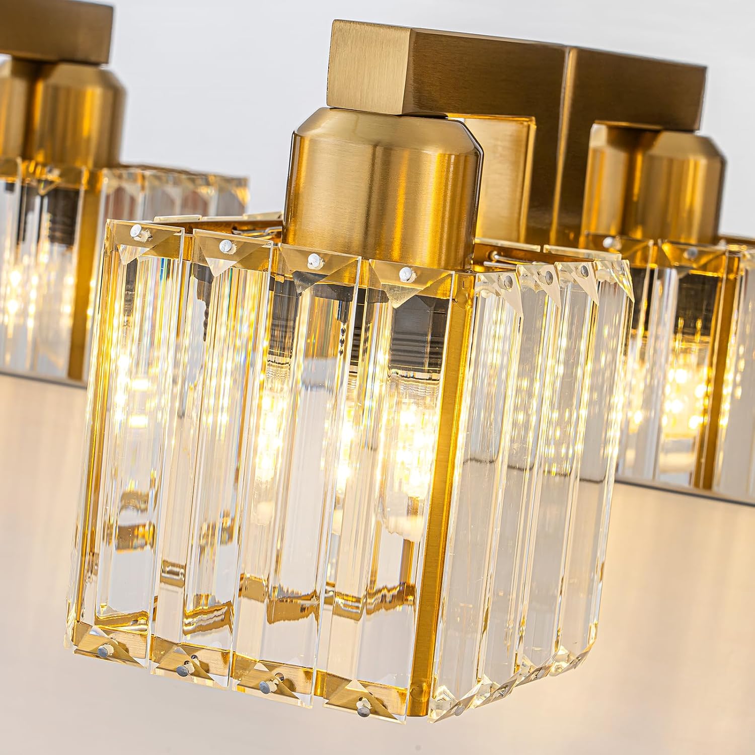 Crystal Bathroom Vanity Light Gold Chrome 4-Light Modern Chrome Vanity Light for Bathroom Square Wall Sconce