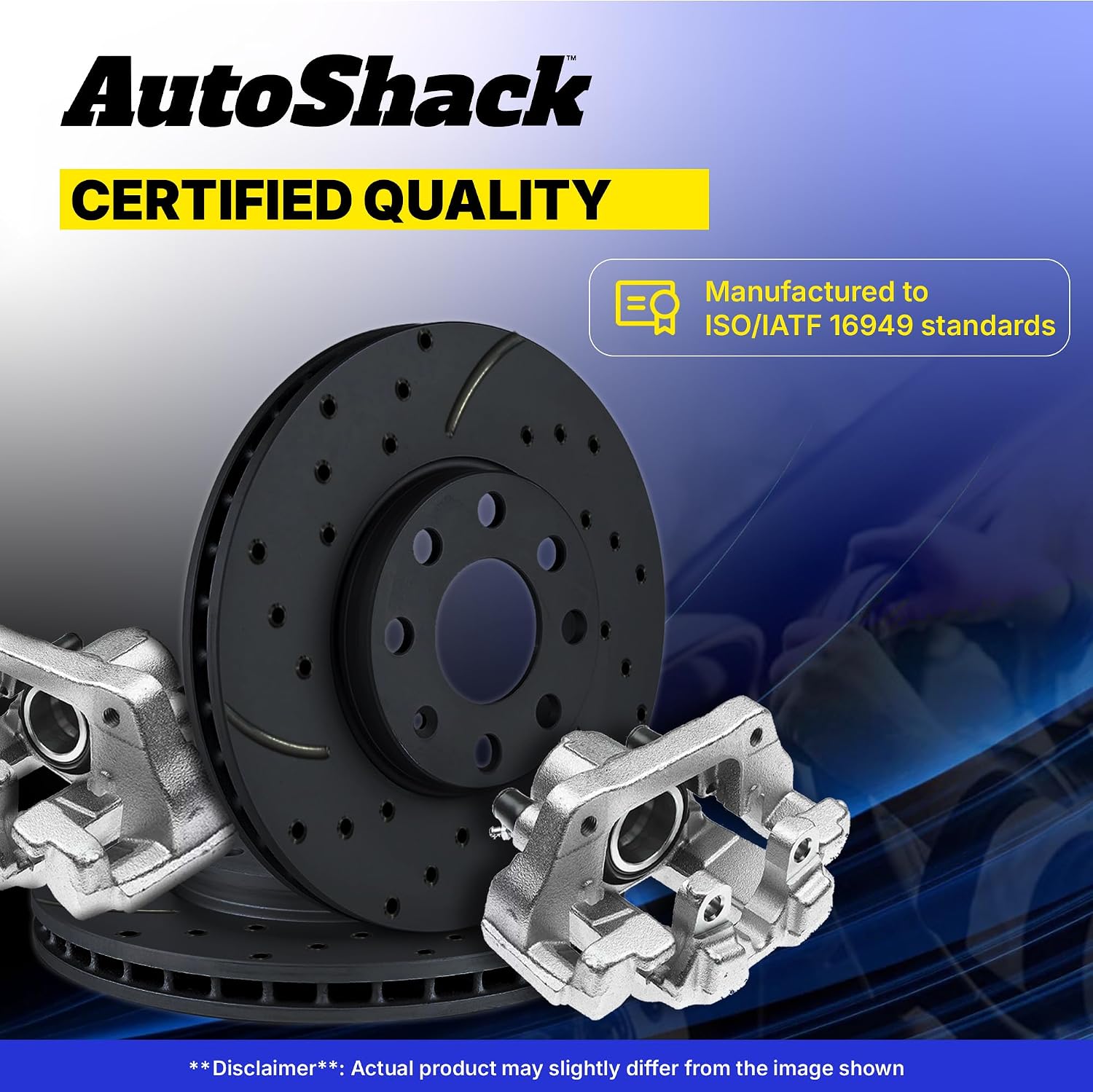 AutoShack Front & Rear Brake Rotors & Calipers for Honda, Civic 2006-2011, FWD L4 1.8L - E-Coated Drilled & Slotted - Black Finish - NightGuard