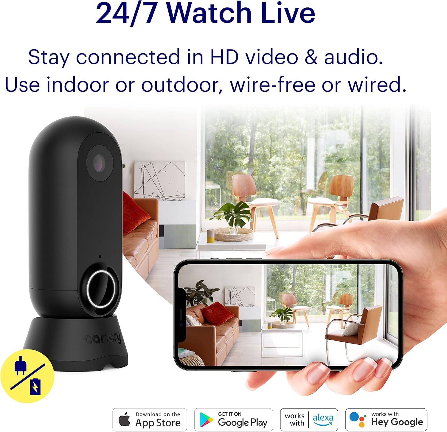 Canary Flex 3 Pack Outdoor Indoor Home Security Camera, Weatherproof, Wire-Free or Plugged in, 2-Way Talk, Baby Monitor, Compatible with Alexa