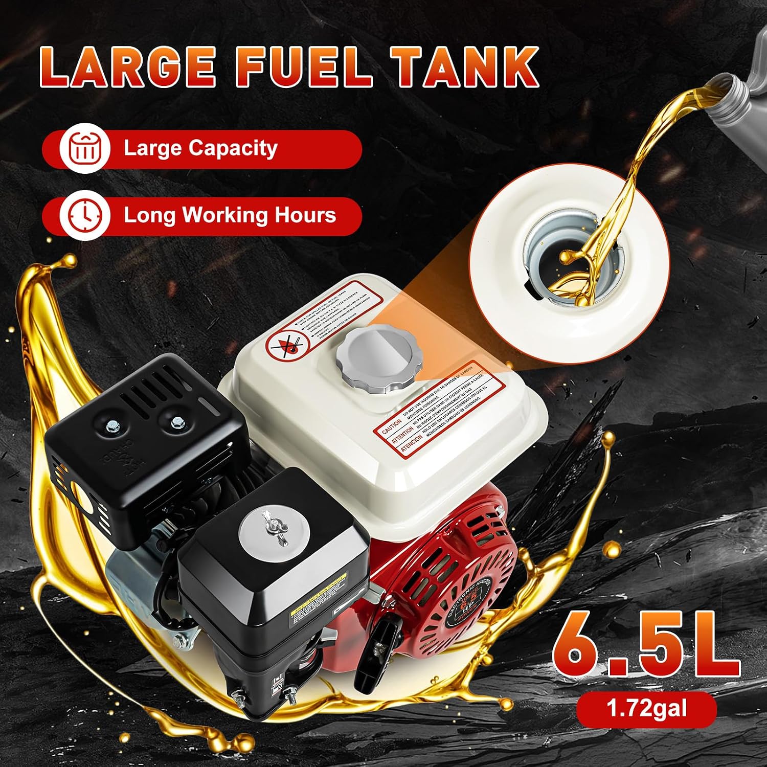 Bepritm 4 Stroke Gas Engine, Single Cylinder Air Cooled Gasoline Motor Engine, Go Kart Motor Engine Horizontal Shaft for Honda GX160, Lawn Mower, Go-Karts and Compressors (6.5HP 200CC Red)