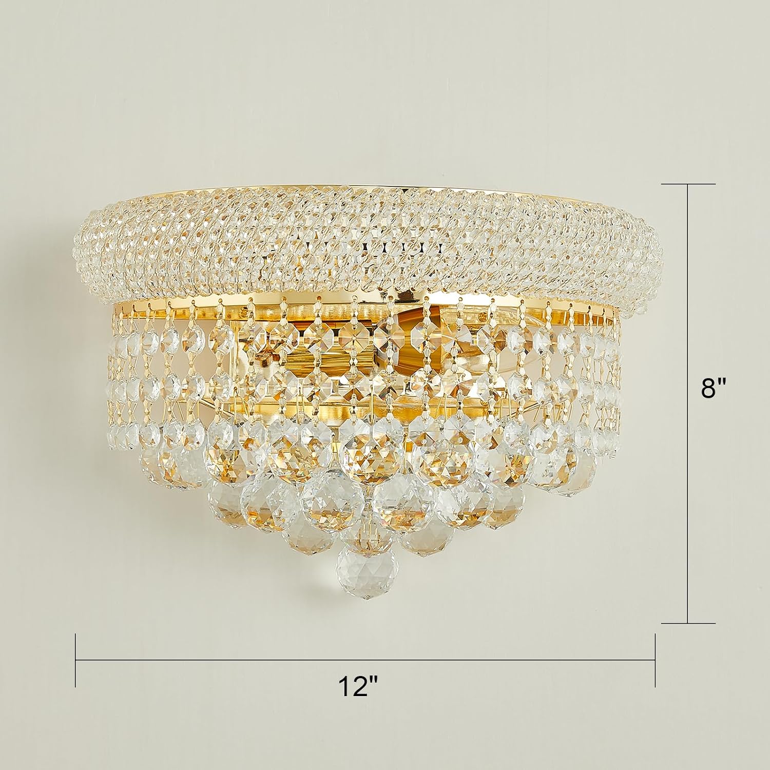 2-Lights Empire Crystal Wall Sconce Light for Living Room Dining Room Bathroom Vanity Mirrors Hallway Bedroom Closet Stairway (Gold)