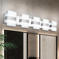 Modern Bathroom Vanity Light, Chrome Vanity Lights for Bathroom Lights Over Mirror with 5-Light Glass Grid Shade,39 Inch LED Dimmable Wall Light Fixtures 3000K/4500K/6000K Stainless Steel