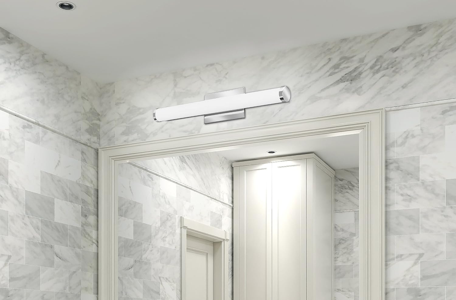 Lithonia Lighting FMVCCLS 24IN MVOLT 30K35K40K 90CRI KR M6 LED Contemporary Cylinder Vanity Light with Switchable Color Temperature, 3000k, 2-Foot, Chrome