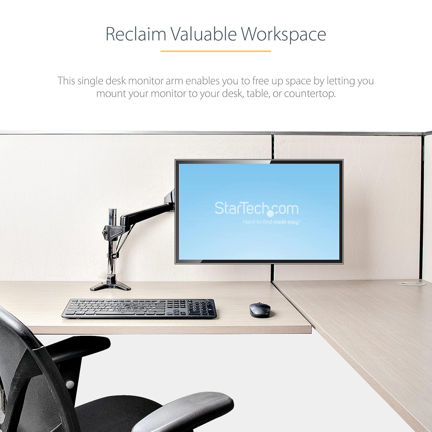 StarTech.com Desk Mount Monitor Arm for Single VESA Display up to 32' or 49' Ultrawide (17.6lb/8kg), Full Motion Articulating & Height Adjustable, Clamp or Grommet Base, Single Monitor Arm