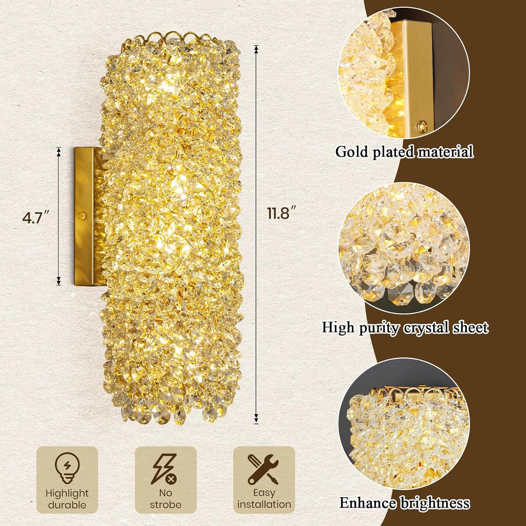 Modern Sconces, Beaded Crystal sconse Light Fixtures,Indoor Gold Wall Lamp,Crystal Vanity Wall Mount Lamp,Elegant Wall Lighting for Living Room Bedroom Bathroom Hallway Stairway Bedside