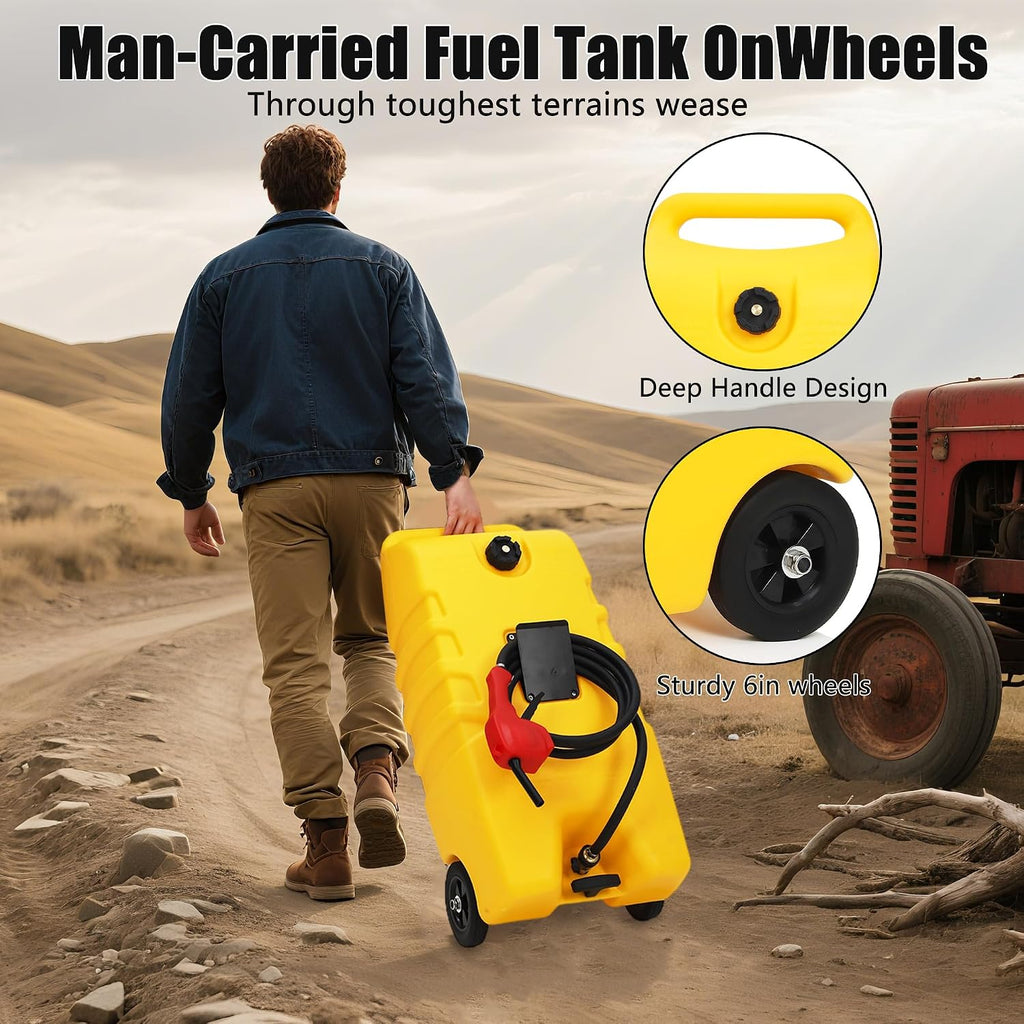 14 Gallon Fuel Tank, Portable Diesel Transfer Gas Can, Manual Transfer Nozzle, Fuel Container, Heavy-Duty Fuel Caddy for Car, ATV, Weeder, Boat, Etc., Yellow