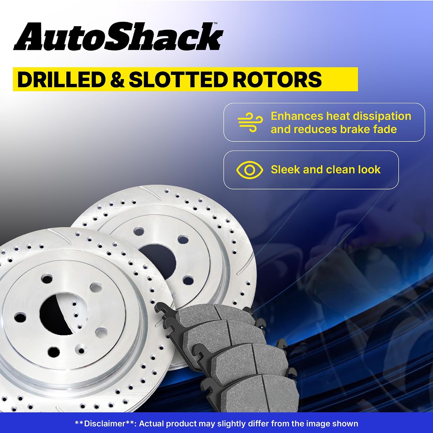 AutoShack Front & Rear Brake Rotors & Ceramic Pads for Toyota & Lexus, RAV4 2006-2008 HS250h 2010-2012, FWD 4WD L4 2.4L - Coated Drilled & Slotted - Silver Matte Finish - TurboGuard