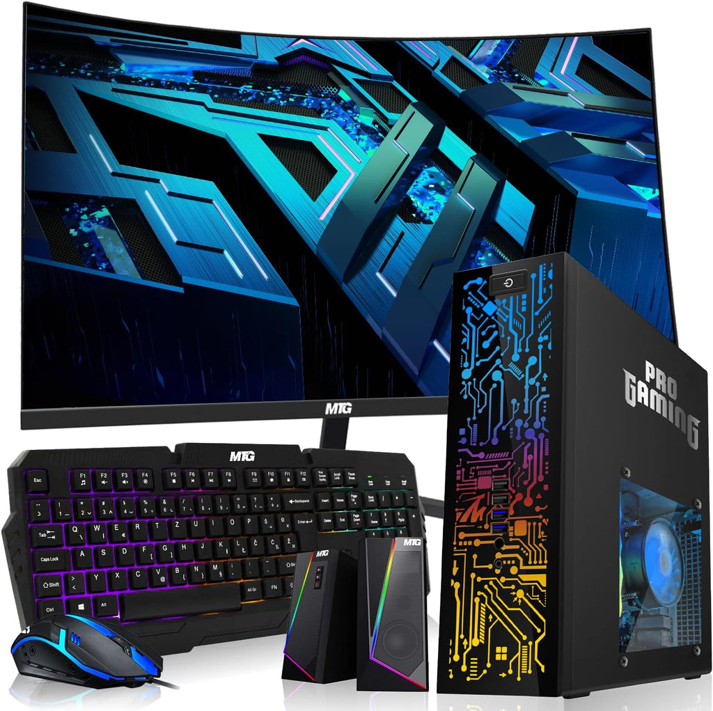 Hp Desktop Computer PC – Intel Core i5, 32GB ARGB RAM, 1TB SSD, 24 Inch Curved Monitor, GT 1030 Graphics, RGB Keyboard with AI Copilot Key, Mouse & RGB Speaker, Windows 11 (Renewed)