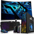 HP Desktop Computer PC – Intel Core i5, 16GB ARGB RAM, 2TB SSD, 24 Inch Curved Monitor, GT 1030 Graphics, RGB Keyboard with AI Copilot Key, Mouse & RGB Speaker, Windows 11 (Renewed)