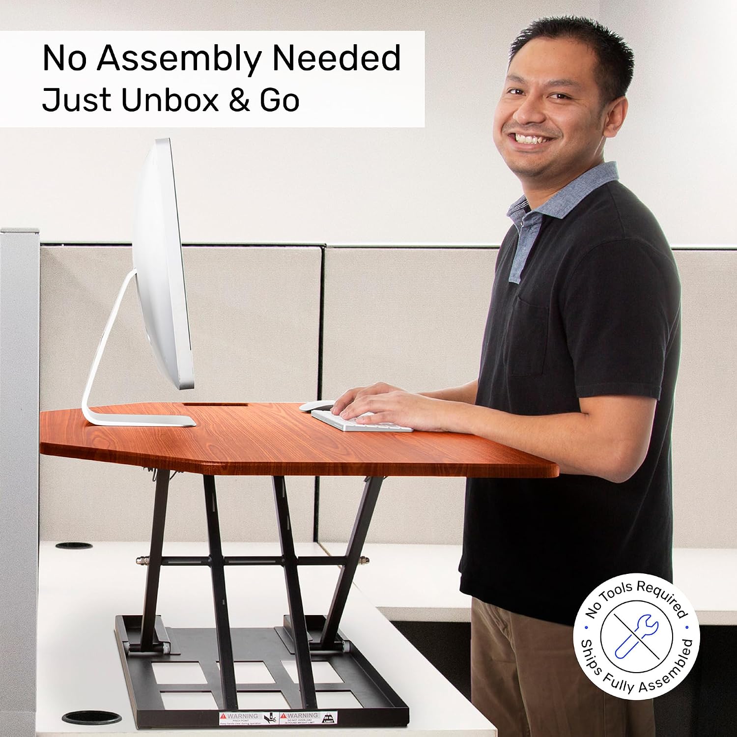 X-Elite Pro 40' Corner Standing Desk Converter with Pneumatic Lift | Adjustable Sit to Stand Riser, L-Shaped Desks & Cubicles | Fully Assembled Computer Workstation (Cherry)