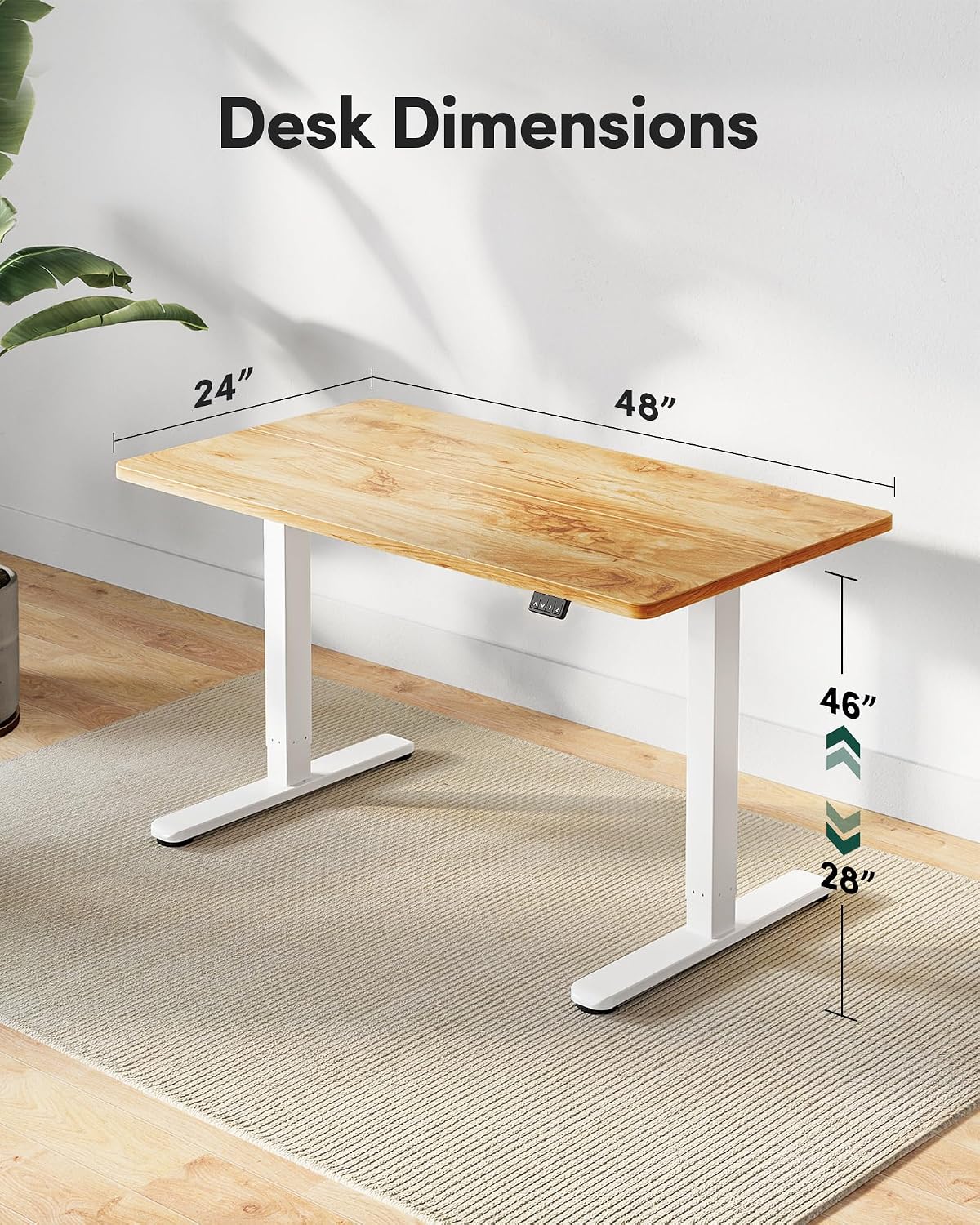 FEZIBO Electric Standing Desk Height Adjustable, 48 x 24 Inches Sit Stand up Desk, Home Office Computer Desk Rising Memory Presets (Light Rustic)