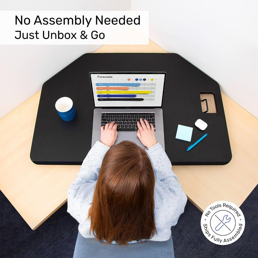 X-Elite Pro 40' Corner Standing Desk Converter with Pneumatic Lift | Adjustable Sit to Stand Riser, L-Shaped Desks & Cubicles | Fully Assembled Computer Workstation (Matte Black)