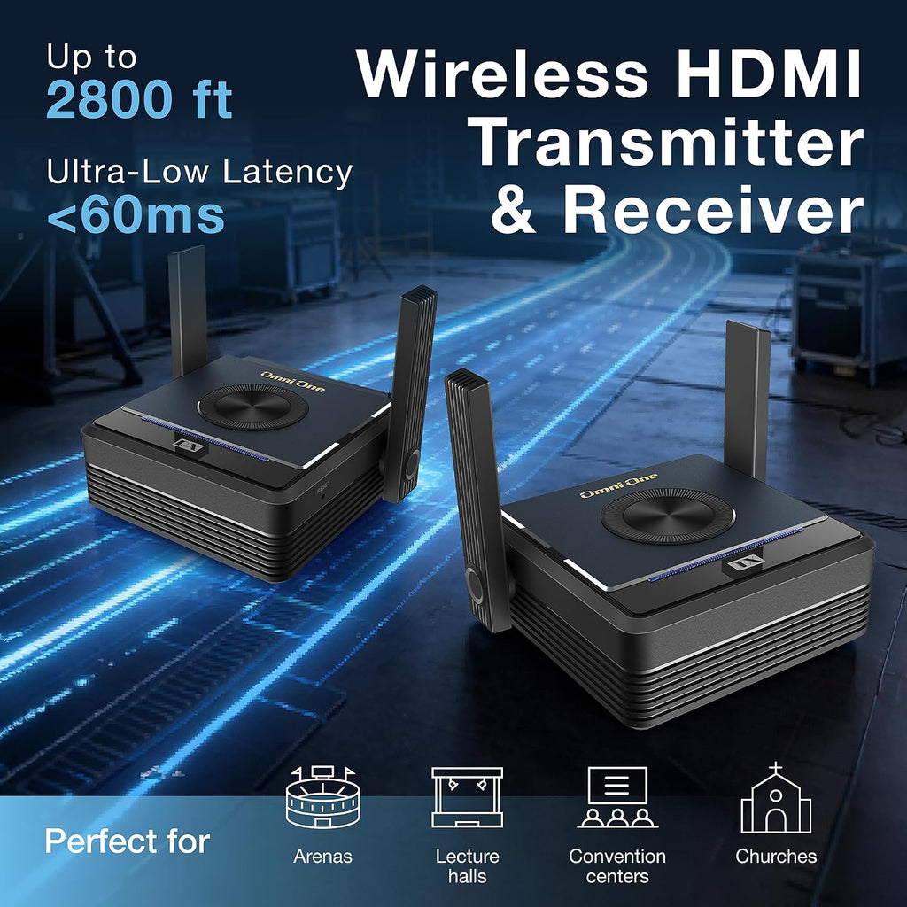 EZCast Omni One Wireless HDMI Transmitter & Receiver – 800m Range, No WiFi Needed, Plug & Play, Lag-Free Streaming for Meetings, Events & Large Spaces