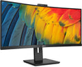 Philips 34B1U5600CH - 34 Inch WQHD Curved Monitor, 120Hz, VA, 4ms, Webcam, KVM, MultiView, RJ-45 to USB-C, Height Adjust (3440 x 1440 @ 120Hz, HDMI 2.0 / DP 1.4 / USB-C PD 100W) (Renewed)