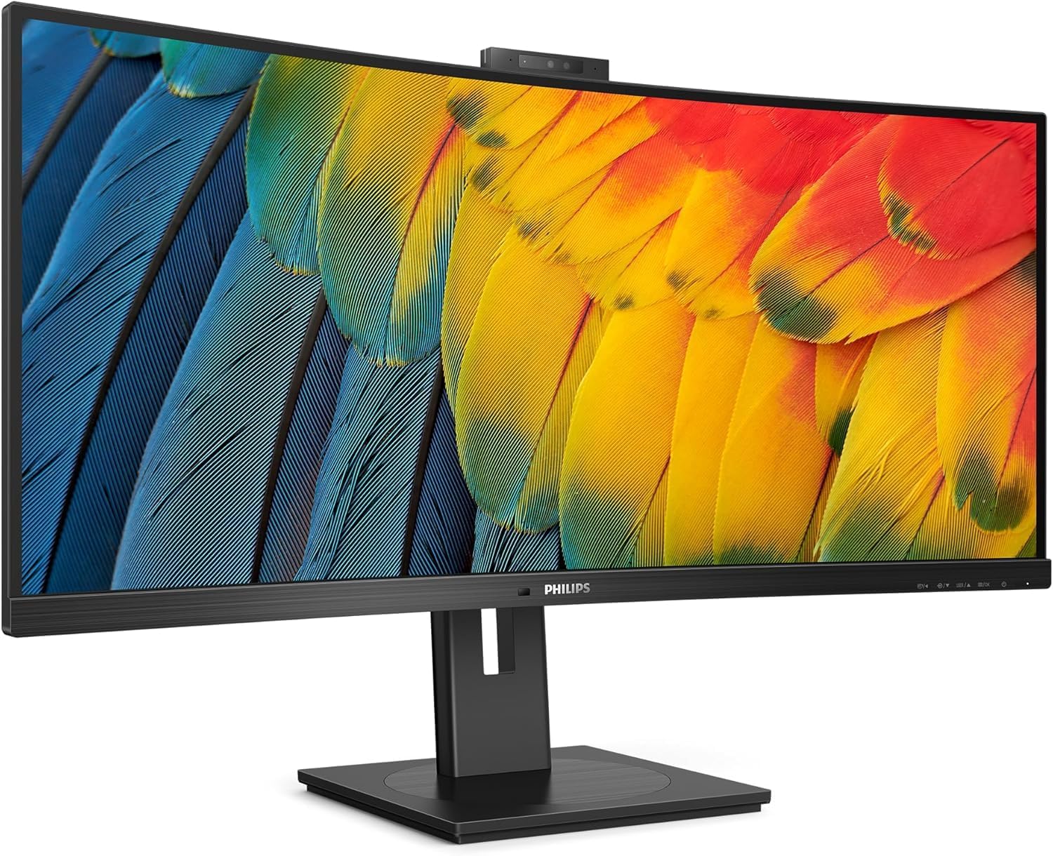 Philips 34B1U5600CH - 34 Inch WQHD Curved Monitor, 120Hz, VA, 4ms, Webcam, KVM, MultiView, RJ-45 to USB-C, Height Adjust (3440 x 1440 @ 120Hz, HDMI 2.0 / DP 1.4 / USB-C PD 100W) (Renewed)